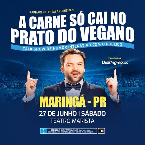 Image for the event: Raphael Ghanem em " A carne só Cai no Prato do Vegano"